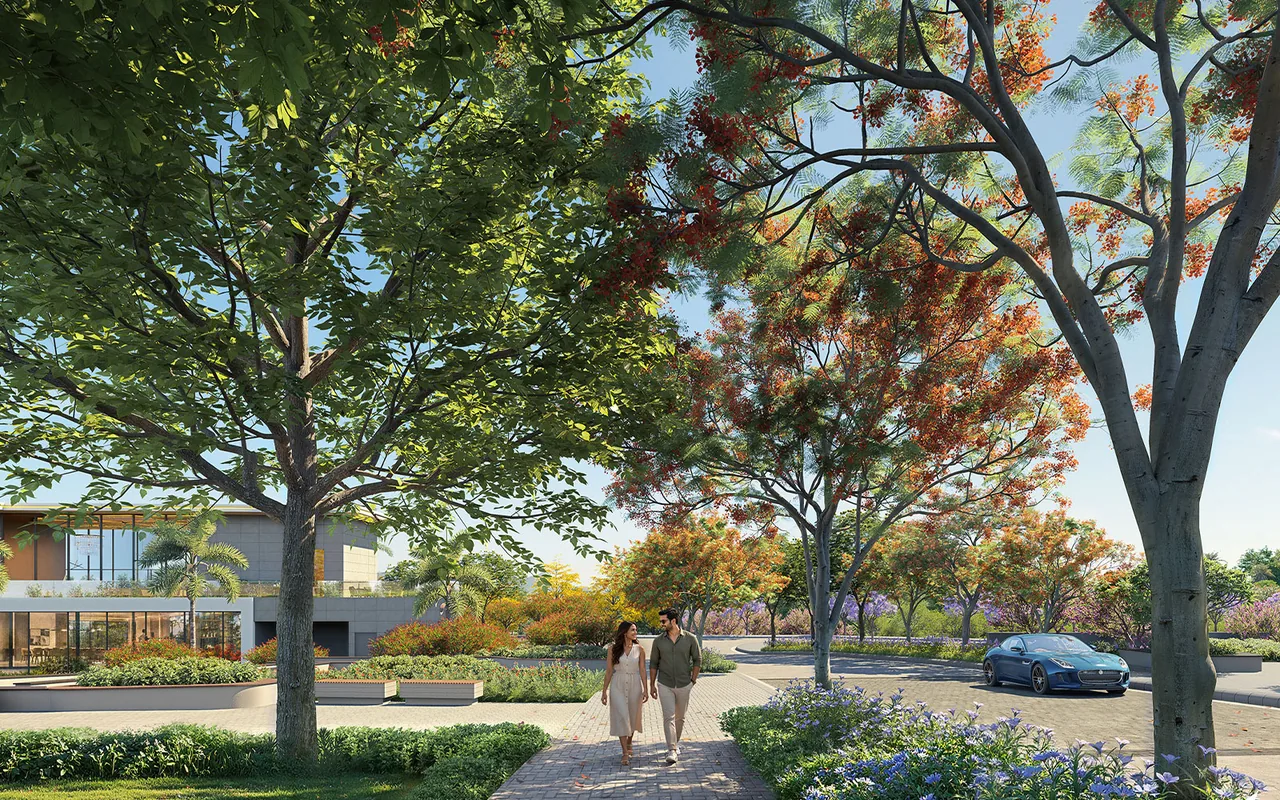 A tree-lined avenue past the plots and the club at NeoLiv Grand Forest (artist's impression)